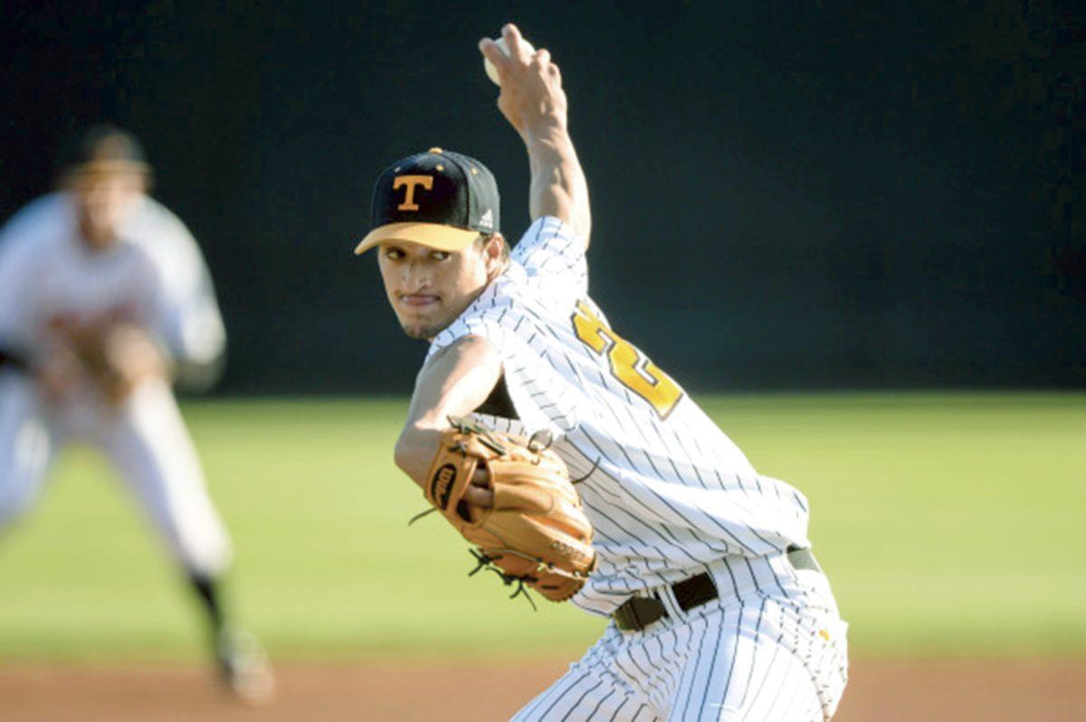 Junior pitcher Bret Marks delivers a pitch during the Vols' 6-2 victory against Western Carolina at Lindsey Nelson Stadium on April 16.