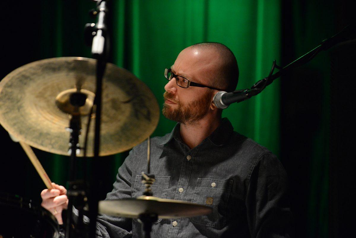 Drummer Fredrik Wallumrød performs a number with Susanna at The Square Room as part of the Big Ears Festival on Saturday.