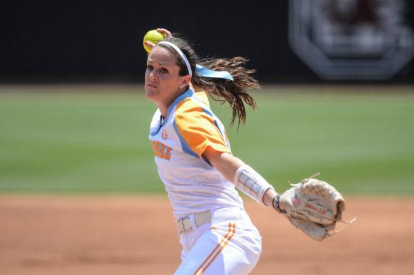 Senior pither Ellen Renfroe delivers a pitch in the Lady Vols' 2-0 loss to the No. 15 Kentucky Wildcats in the first round of the SEC tournament in Columbia, S.C. on May 8.