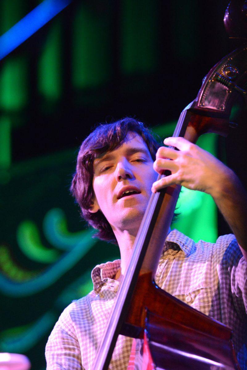 Andrew Altman plays the upright bass and provides back-up vocals for Railroad Earth during the group's performance at the Bijou Theatre on Wednesday.