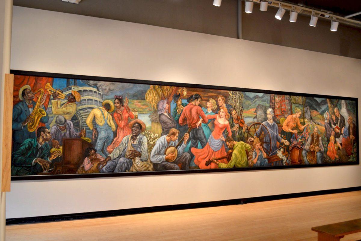 The historic Marion Greenwood mural, which formerly hung in the University Center, is now on display at the Downtown Gallery in Market Square.