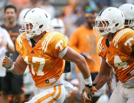 Freshman linebacker Dillon Bates during the open practice for the public during the preseason fall camp in Neyland Stadium.