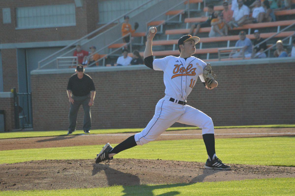 Kyle Serrano throws a pitch during a game against ETSU on April 1, 2014.