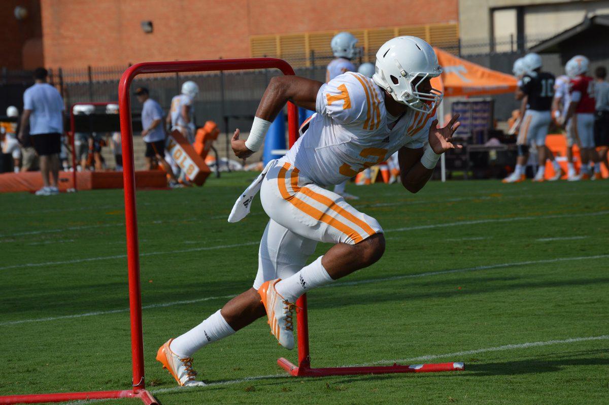 Freshman wide receiver Josh Malone sprints to catch a pass from Justin Worley during practice on Sept. 8.