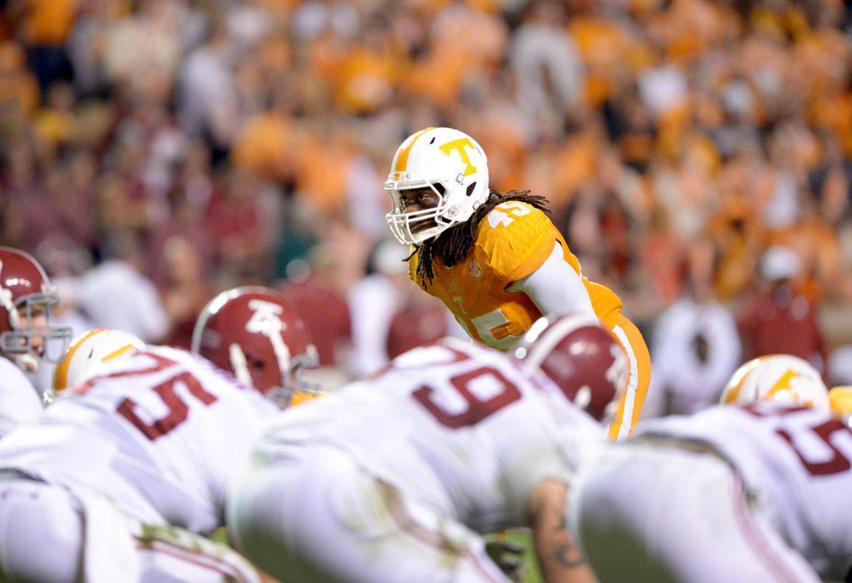 Senior line backer AJ Johnson during the game against Alabama on Saturday.