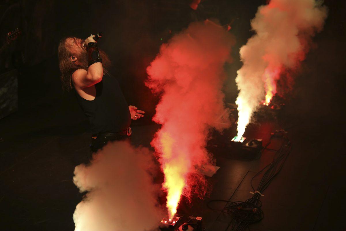 Johan Hegg, lead singer of Amon Amarth, during their show Thursday at the Bijou Theatre.