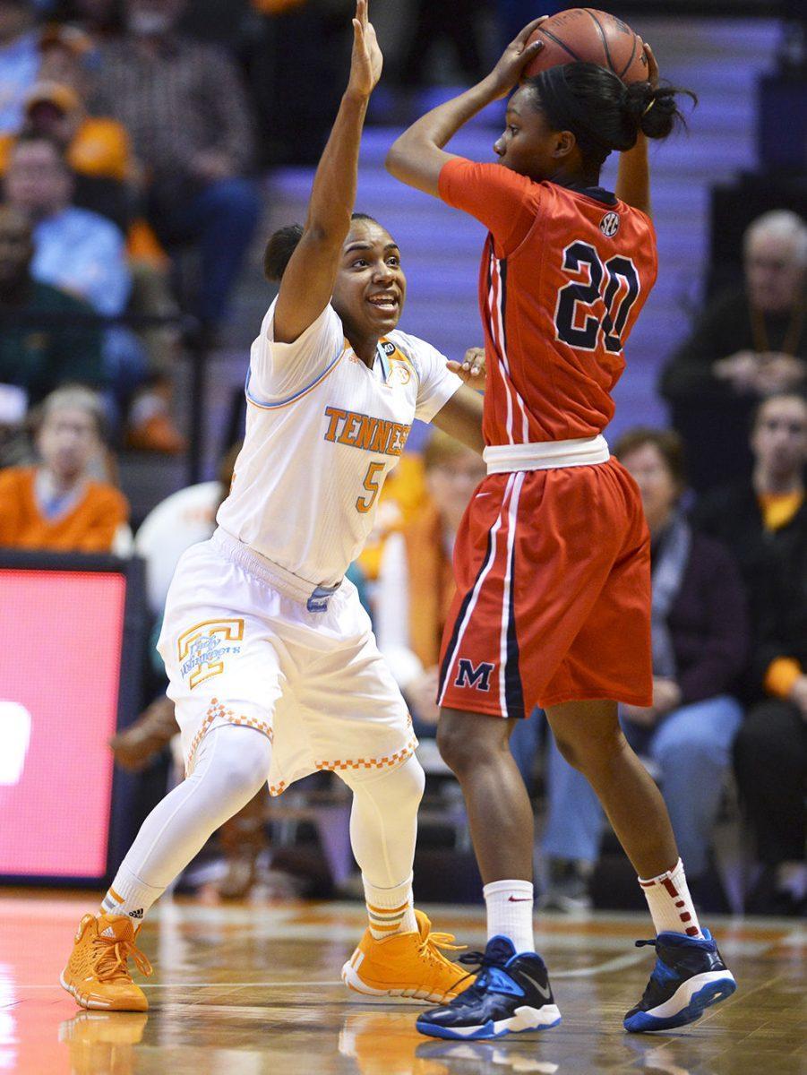 Senior Ariel Massengale blocks a pass during a game against Ole Miss on Jan. 9, 2014.