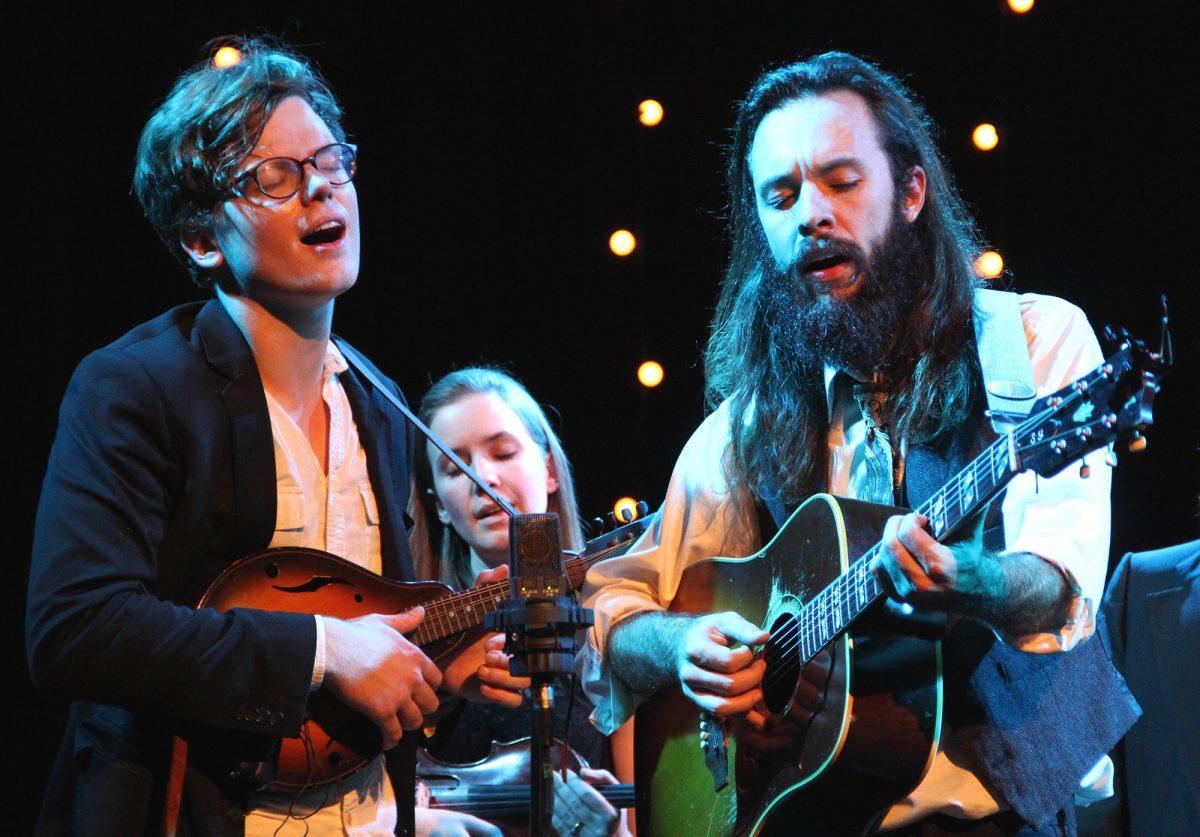 Evan Ford, left, and Tyler Anthony, right, sing their band's namesake song "Cereus Bright" acoustically at the end of their set on Friday at the Bijou Theatre.
