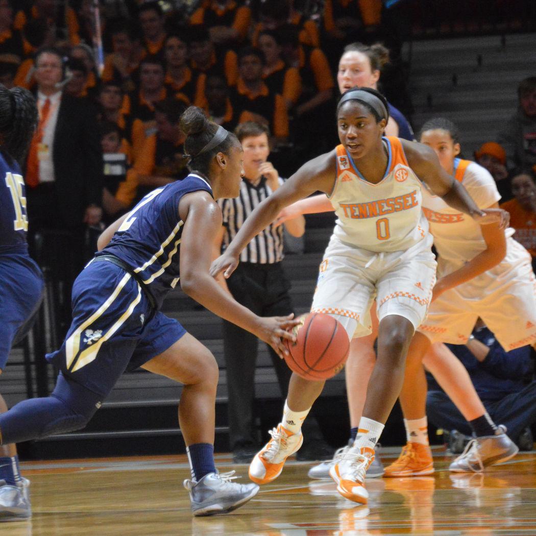 Sophomore guard Jordan Reynolds guards the Oral Roberts offense during the Lady Vols' game against Oral Roberts on Monday. Reynolds leads the team with 10 steals and has averaged six assists per game.
