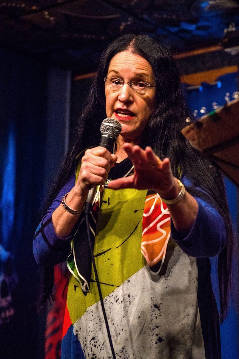 Marilyn Kallet, director of UT's creative writing program, recites poetry on Sunday at The Preservation Pub.