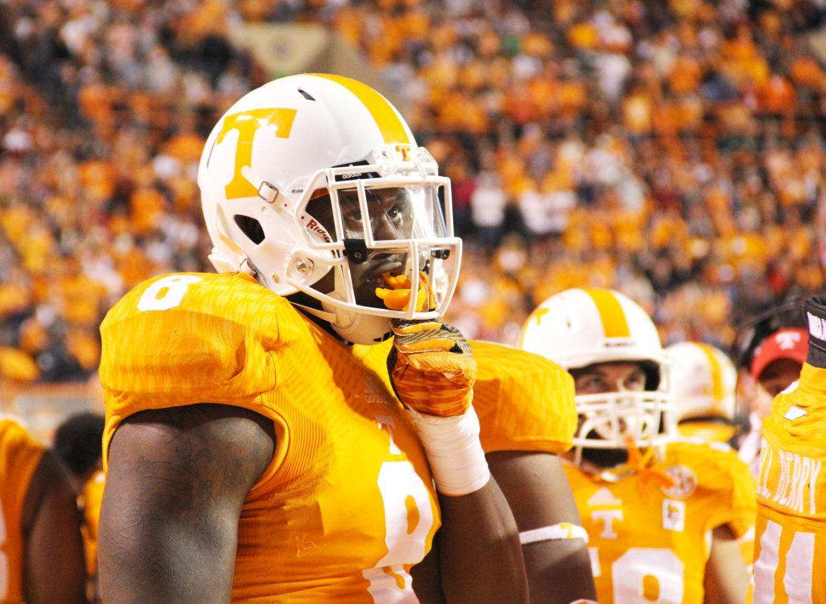 Sophomore Marquez North looks onto the field during the Alabama game on Oct. 25.
