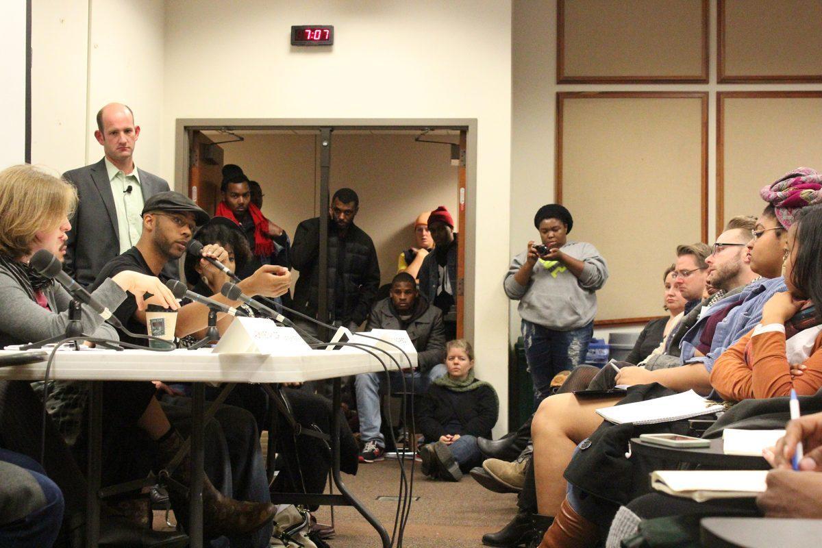 Students and staff filled a lecture hall in the Alumni Memorial Building on Wednesday to hear the stories from six Knoxvillians who traveled to Ferguson, Missouri.