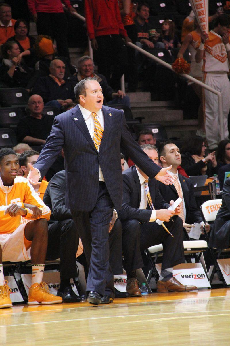 Tennessee head coach Donnie Tyndall barks at his players during the Vols contest against Pikeville on Nov. 3.