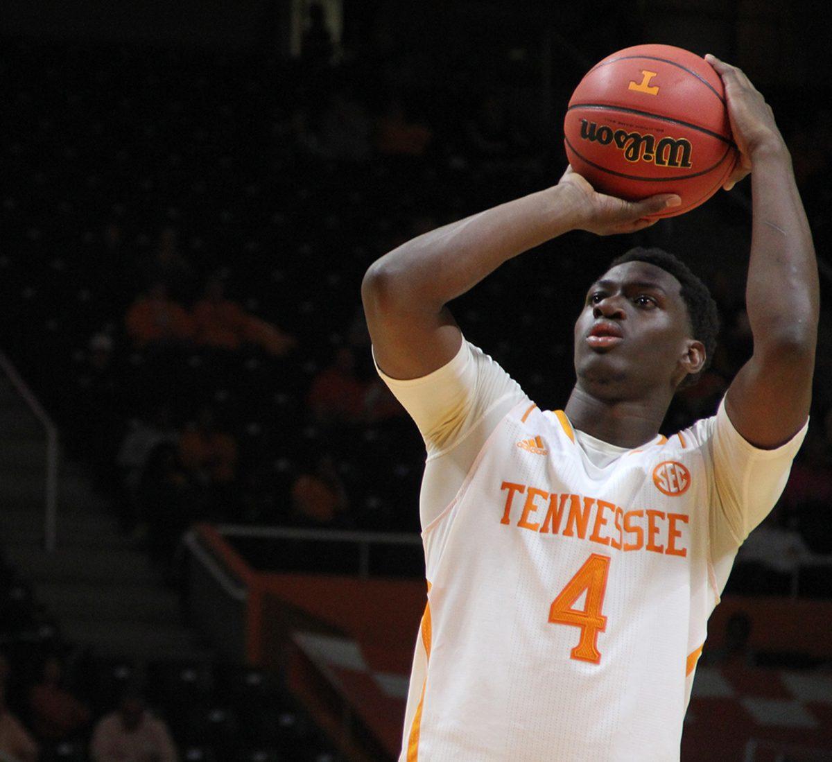 Junior forward Armani Moore takes a free throw during UT's victory of University of Pikeville on Nov. 2.