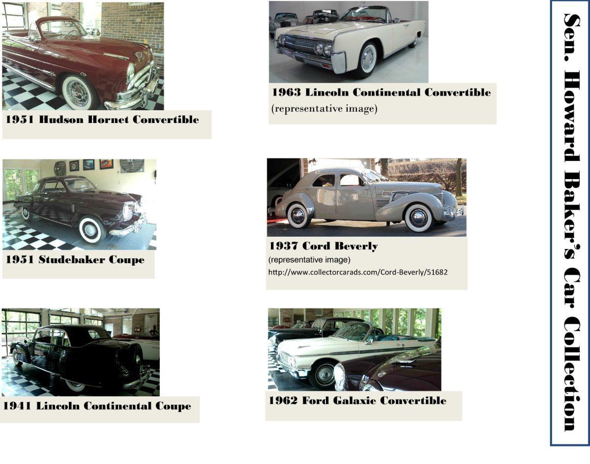A list showcases the late Howard Baker's antique automobile collection which will be sold in auction to benefit the Howard H. Baker Center for Public Policy.