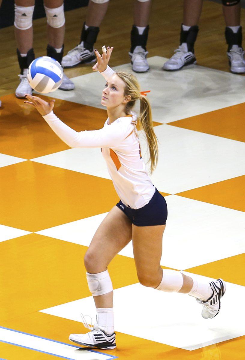 Junior Lexi Dempsey serves the ball during the game against the Florida Gators on Nov. 2.