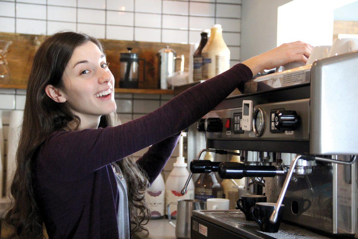 Blue Mason: Jenna Weaver has been working with coffee for 6 months. Her favorite coffee to make is anything with latte art, and her favorite to drink is a cafe au lait.