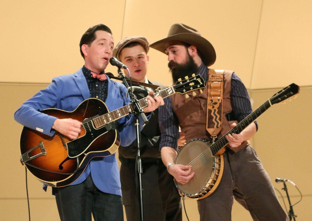 Frontman Pokey LaFarge, left, performs in Alumni Memorial Building on Wednesday night with members of his band.