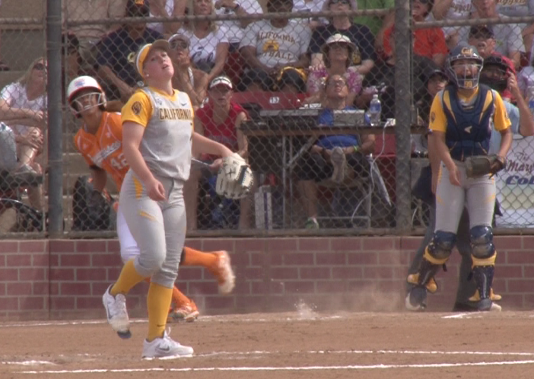 During UT's loss to California on Saturday, pitcher Katie Sutherland-Finch wore a device on her right foot that prevented her from being called for illegal pitches.