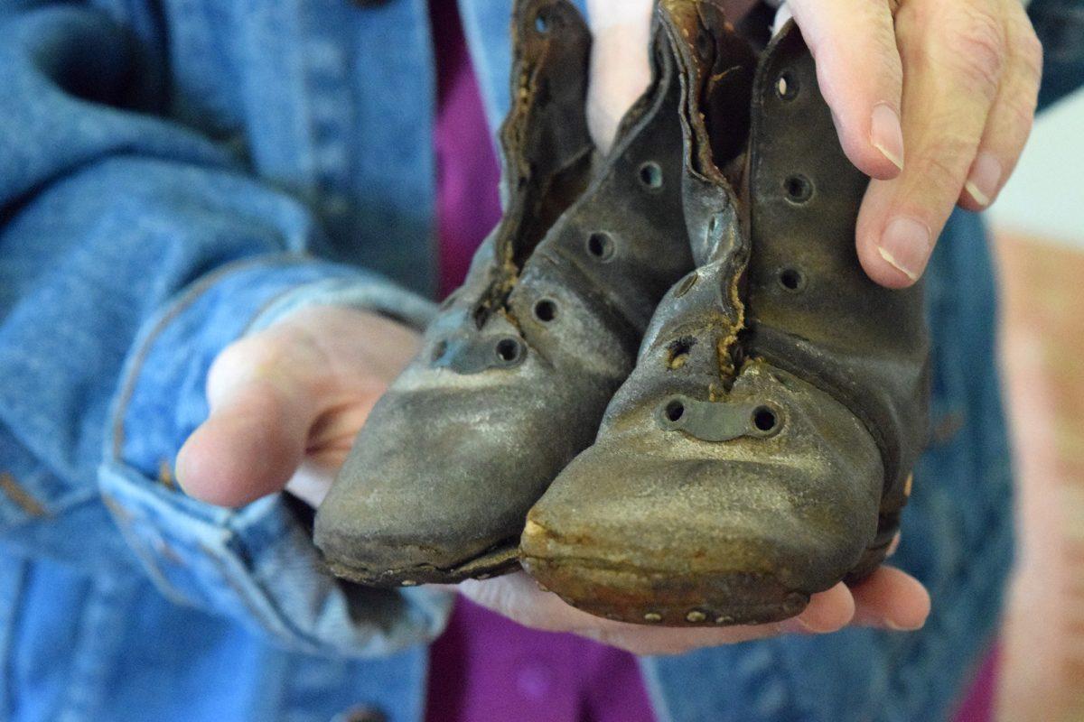 These nail-sole shoes, currently on display in one of the upstairs bedrooms of Colonel Alexander Ramsey's house, belonged to a young Ramsey child.