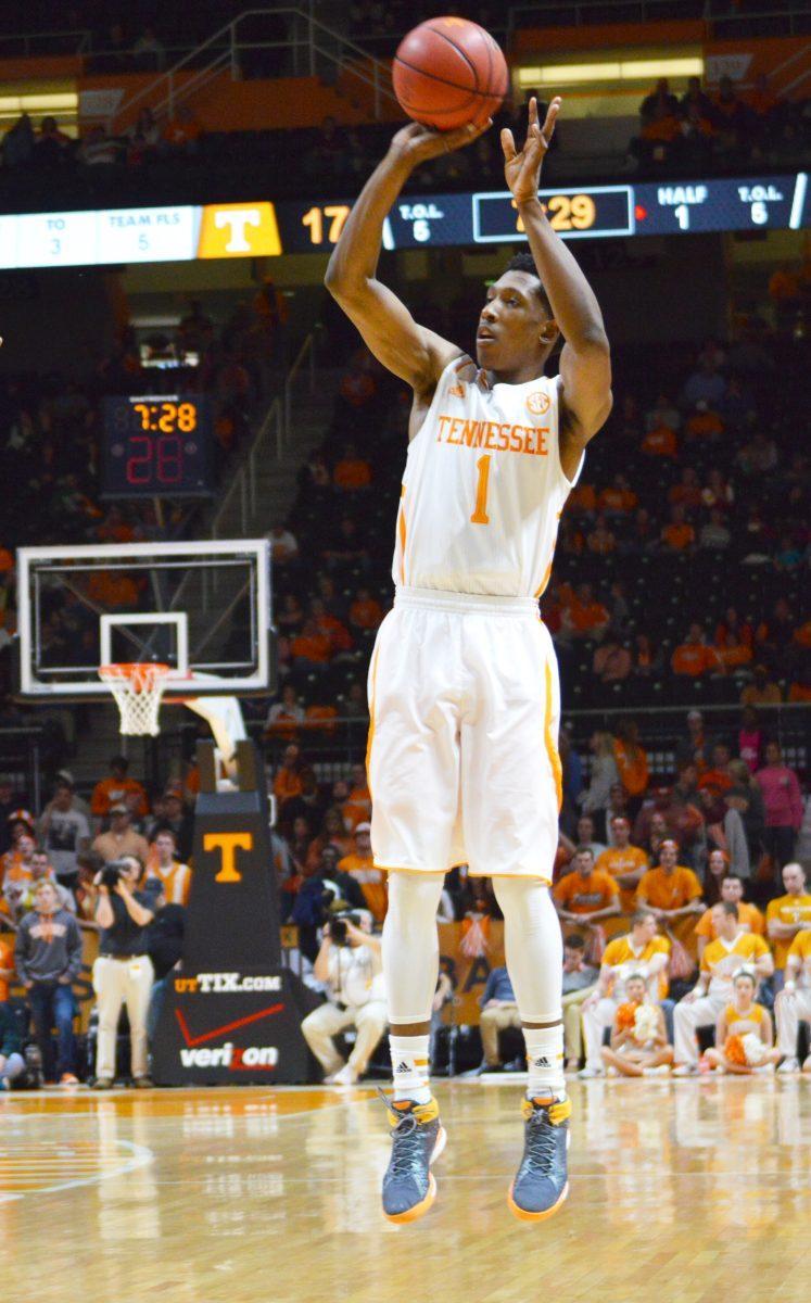 Senior Josh Richardson shoots the ball during the Mississippi State game Tuesday.