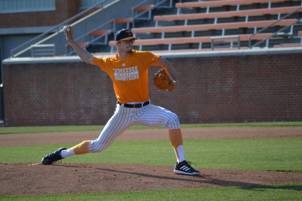 Senior pitcher Brett Marks pitches during UT's first scrimmage on Feb. 6.