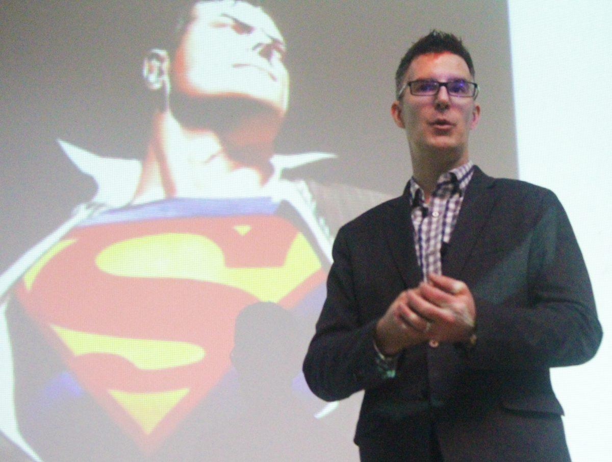 Bill Rosemann, Marvel's creative director, discusses the importance of comics in his lecture on Thursday.