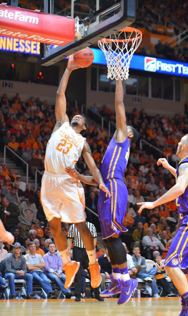 Junior Derek Reese performs a lay-up during the Vols' game against LSU on Saturday.