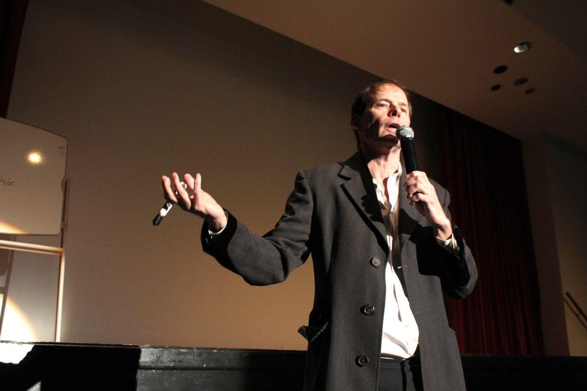 George Dawes Green shares insight on the art of storytelling with students in the UC on Wednesday.