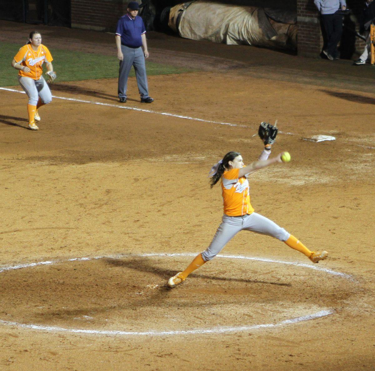 Erin Gabriel pitches a no-hitter during the Lady Vols' game against Illinois State on Tuesday night.
