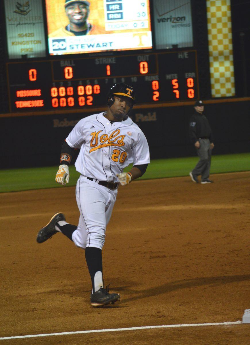 Christin Stewart rounds the bases after hitting a home run during the Vols' 2-5 victory over Missouri on Thursday.