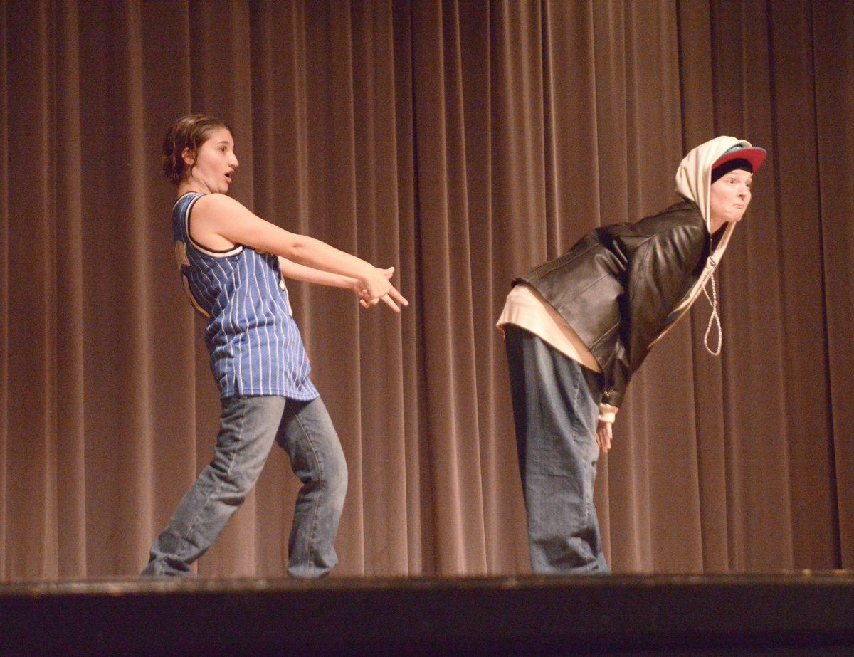 Sex Week co-founders Summer Awad, junior in College Scholars, and Nickie Hackenbrack, senior in BCMB, performed as Akondom and Feminem to "Smack That".