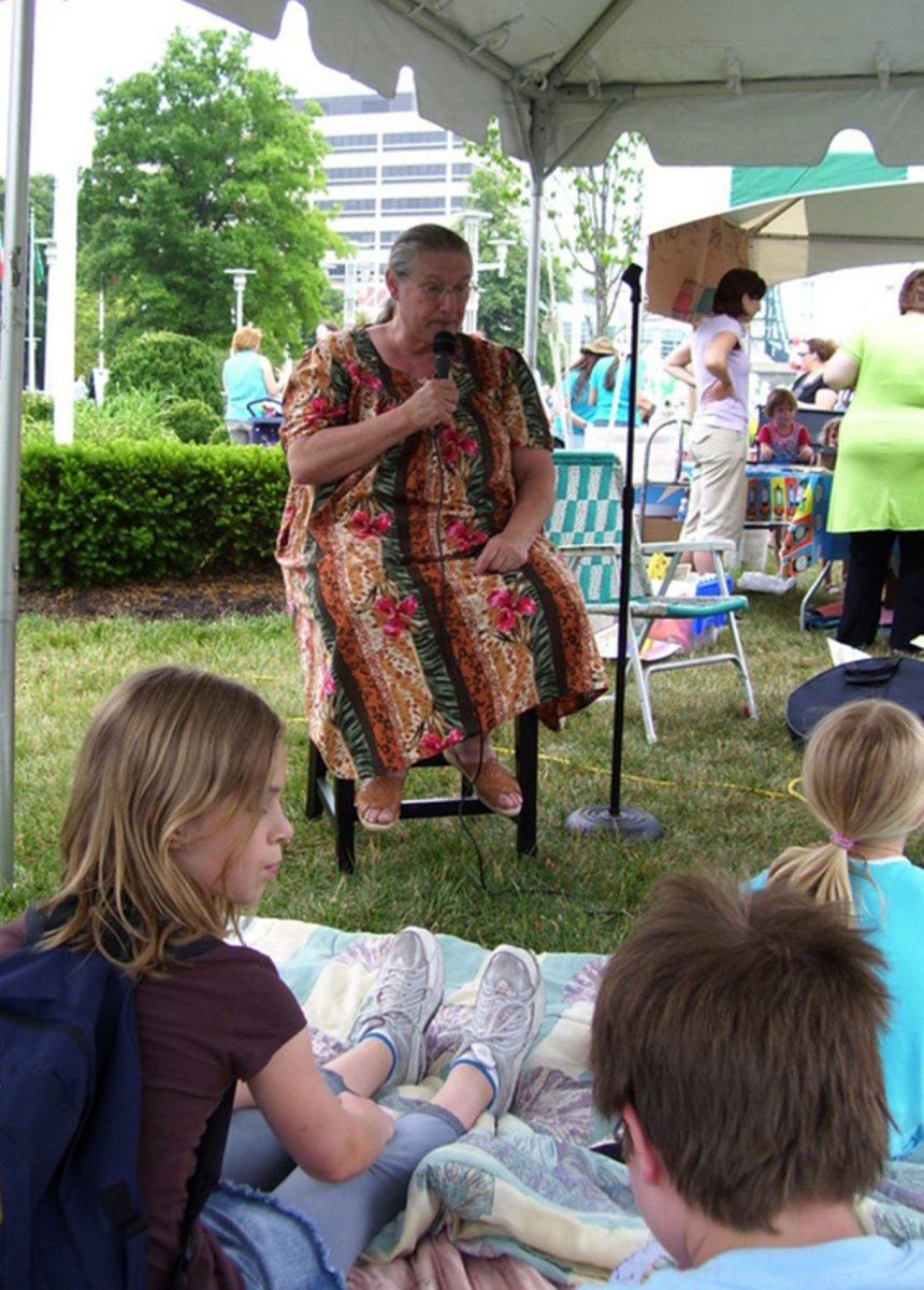 Kathleen Mavournin shares stories of folklore and fairy tale at local event.