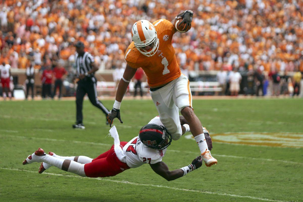 Running back Jalen Hurd during the game between the Vols and the Arkansas State Red Wolves at Neyland Stadium on September 6, 2014.