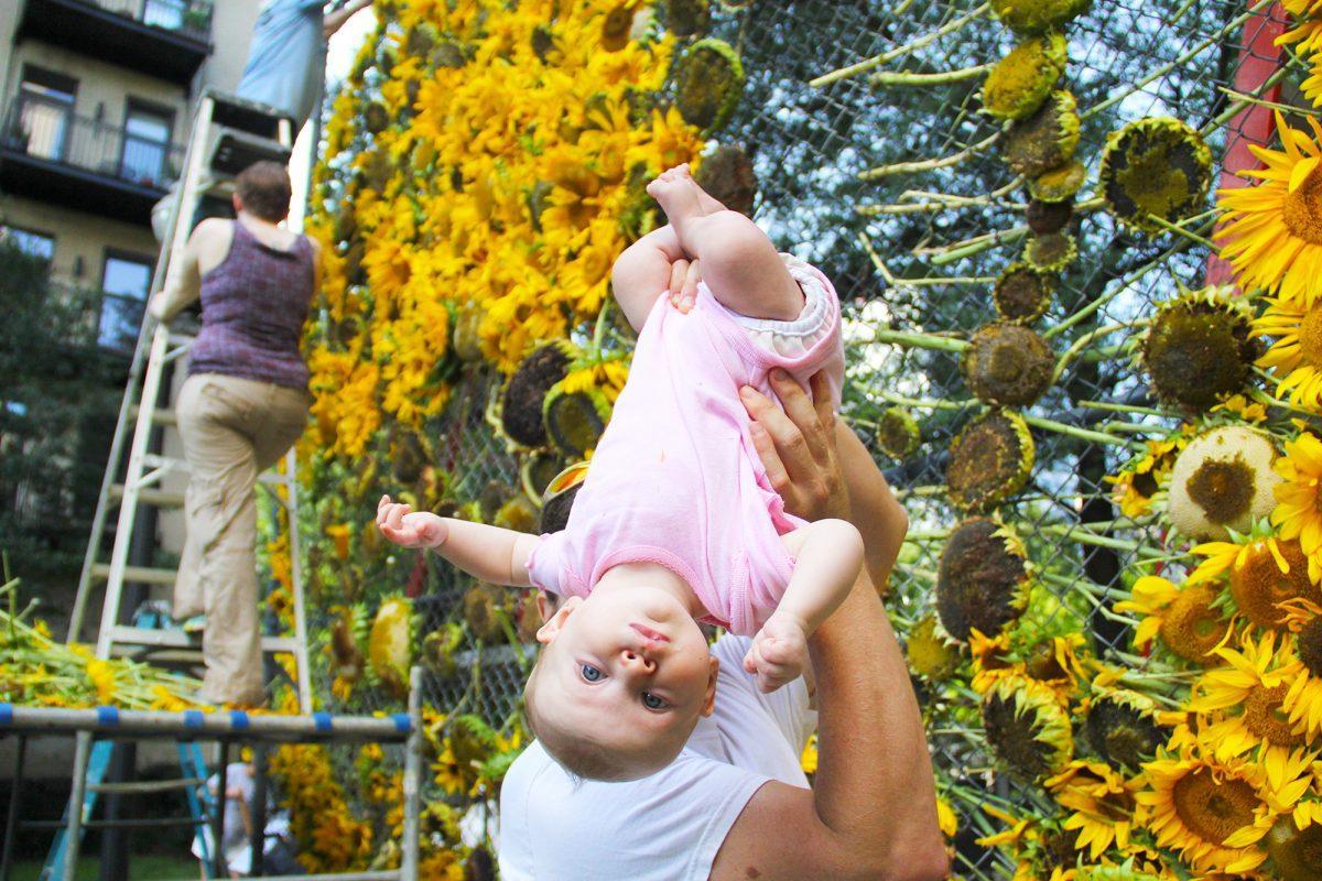 People enjoyed last year's Labor Day Sunflower Project. The project is an annual art event where people come together with their sunflowers.