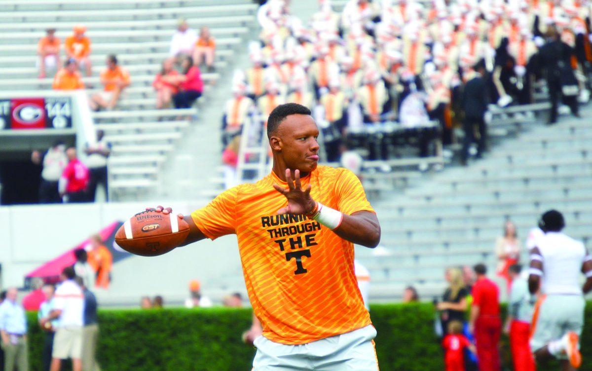 Junior Joshua Dobbs warming up during the 2014 Georgia vs. Tennessee game.