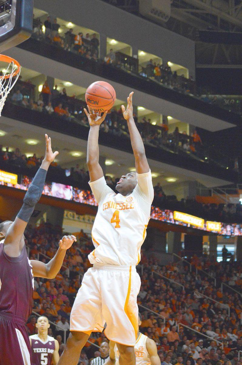 Armani Moore catches the rebound against Texas A&amp;M on Jan. 24th, 2015.