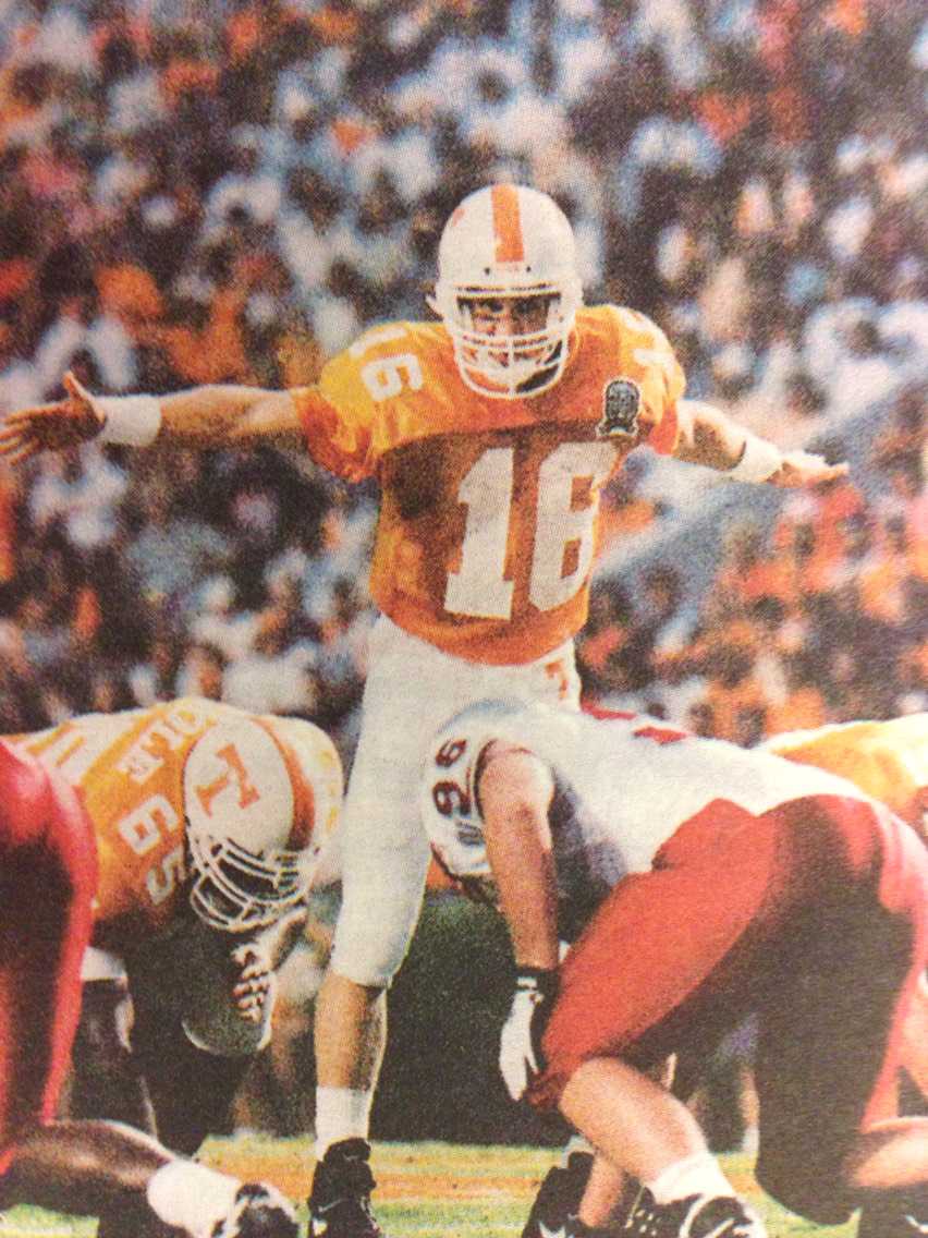Peyton Manning calls time out during a play against UNLV on Aug. 31, 1996.