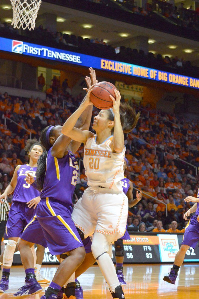 Isabelle Harrison attempts to shoot in last years game against LSU.
