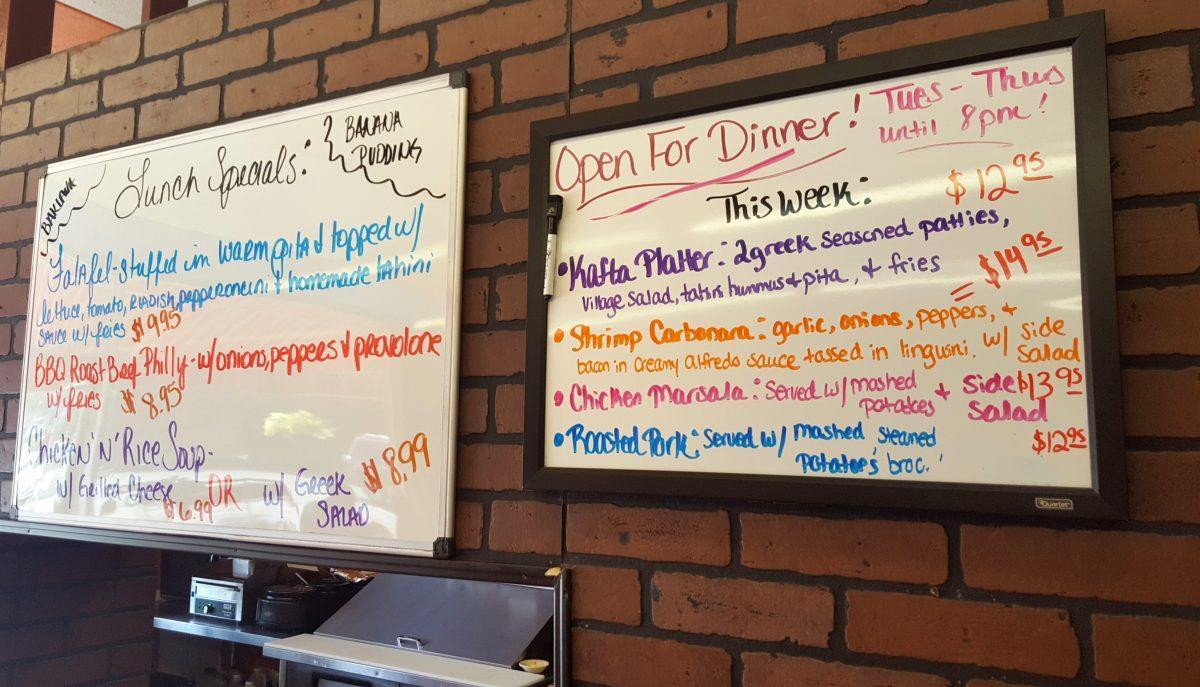 Board showing daily specials at local restaurant Colonel's Cafe on Kingston Pike.