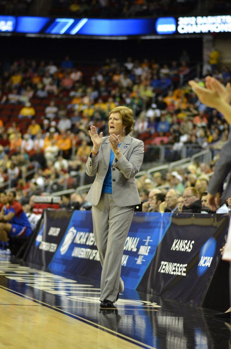 DES MOINES, IA - MARCH 24, 2012 - Head Coach Pat Summitt during the Sweet Sixteen round of the NCAA Tournament between the Kansas Jayhawks and the Tennessee Lady Volunteers at Wells Fargo Arena in Des Moines, IA. Photo By Tennessee Athletics