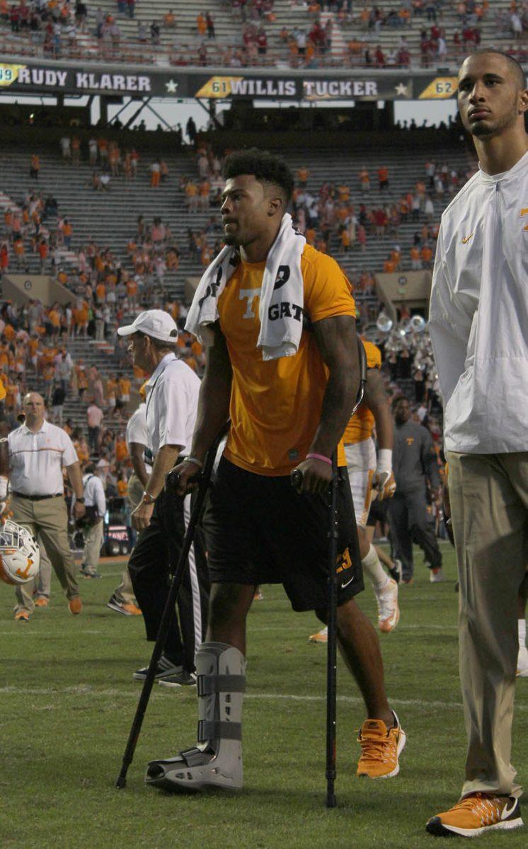 Cameron Sutton, #23, walks to the locker room after the loss against Alabama on Oct. 15, 2016.