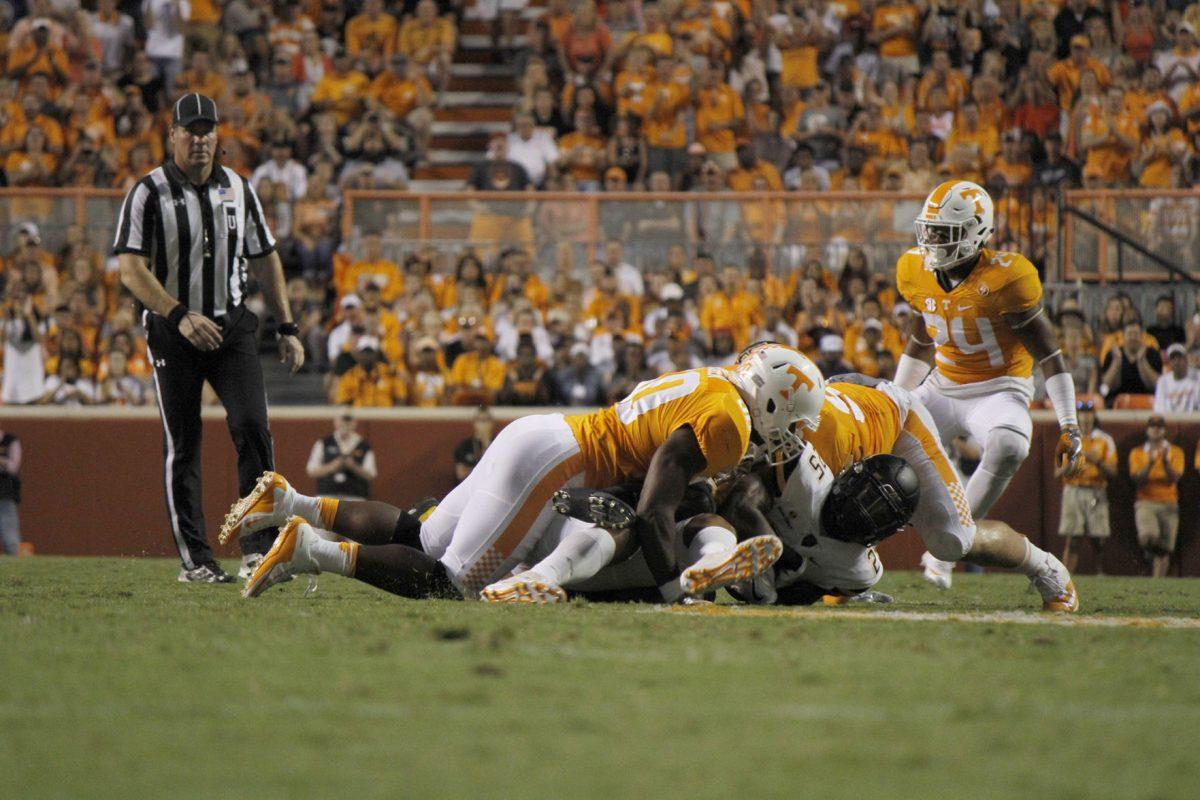 Corey Vereen, #50, takes down a member of the Appalachian State offense on Sep. 1, 2016.
