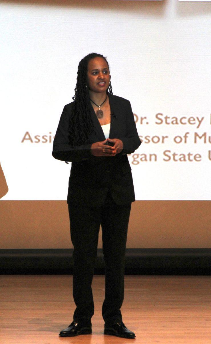 Morgan State University Associate Professor Stacey Patton speaks about "How Killing Black Children is an American Tradition." The lecture took place Feb. 28 at UT.