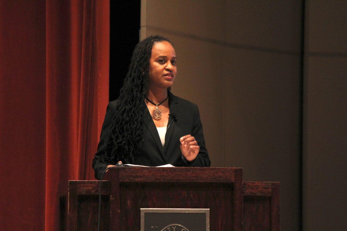 Morgan State University Associate Professor Stacey Patton discusses "How Killing Black Children is an American Tradition." The lecture took place on Feb. 28 at UT.