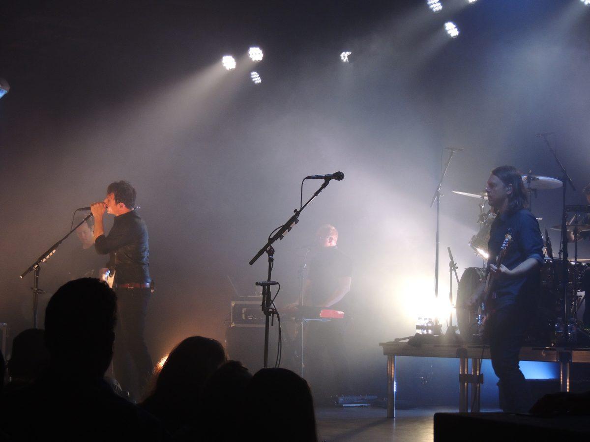 Vocalist Tom Adkins and bassist Rick Burch of Jimmy Eat World jam out during the encore.