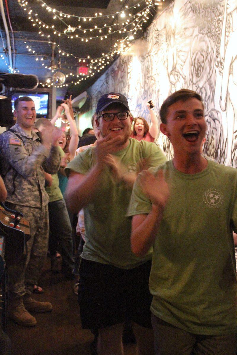 Morgan Mickey Hunter's supporters cheered as the candidates announced their win in the SGA elections.