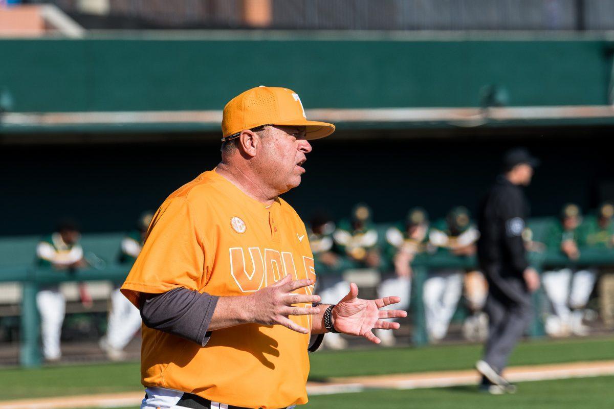 Dave Serrano, head coach of the Tennessee Volunteers, during the game against Norfolk State at Lindsey Nelson Stadium on March 4, 2017.