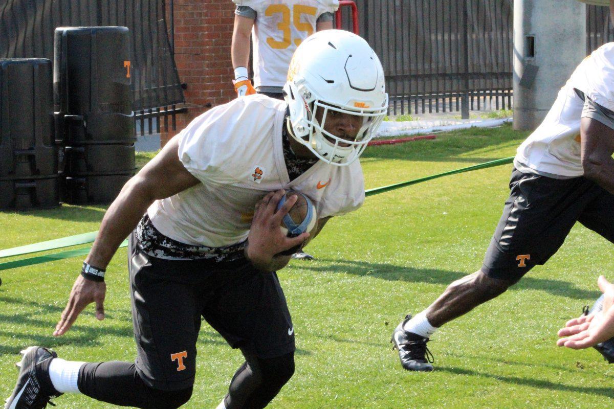 John Kelly, #4, practices running the ball at Anderson Training Center on March 21, 2017.