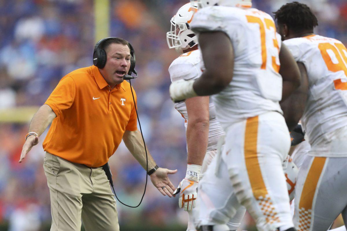Head Coach Butch Jones of the Tennessee Volunteers during the game between the Florida Gators and the Tennessee Volunteers at Ben Hill Griffin Stadium in Gainesville, FL. on Sept. 16, 2017.